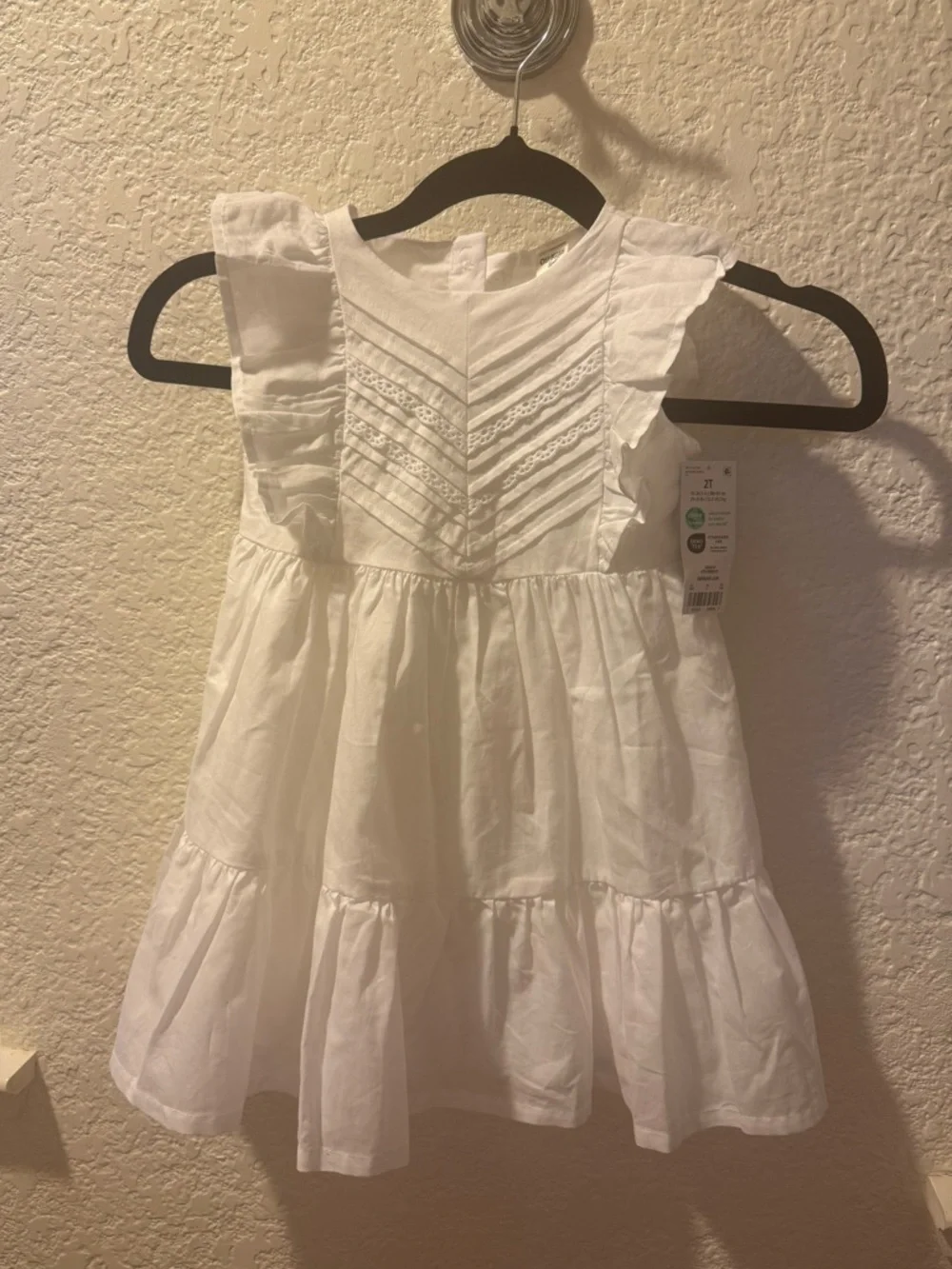 OshKosh B'gosh White Lace Dress 💯% Cotton Ruffle Size 2T Toddler,Party or Spring